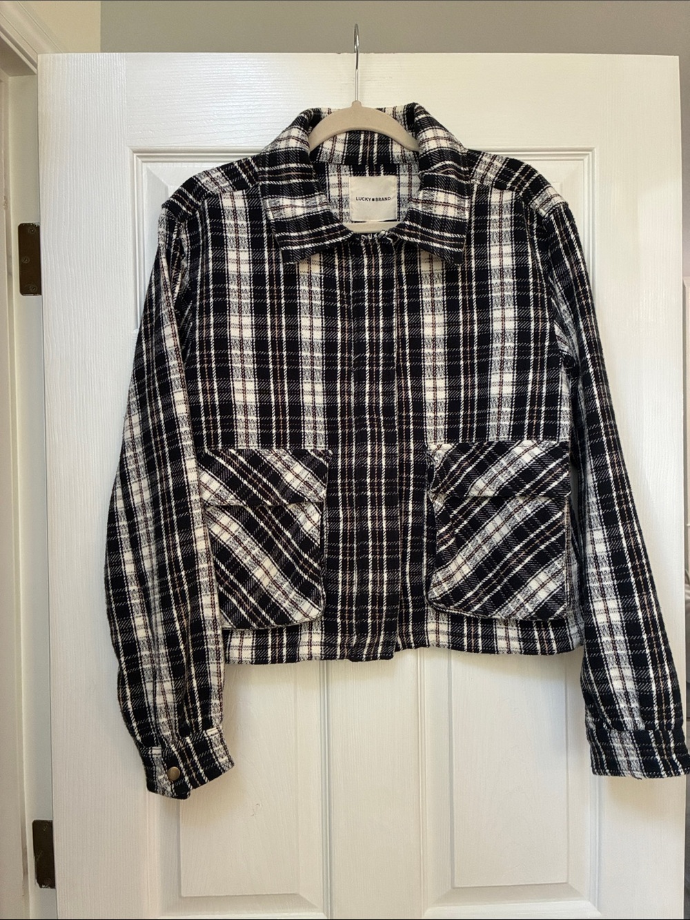 Lucky Brand Black & White Plaid Cropped Jacket